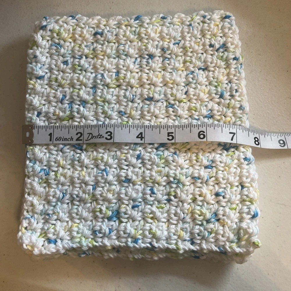 3 Piece Set 100% Cotton Handmade White With Blue, Yellow Wash Clothes Dish Cloth